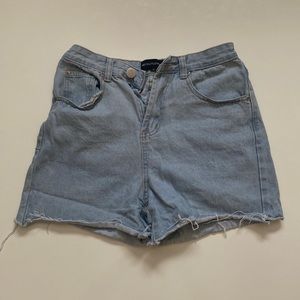 Pretty Little Thing high rise light wash mom denim shorts